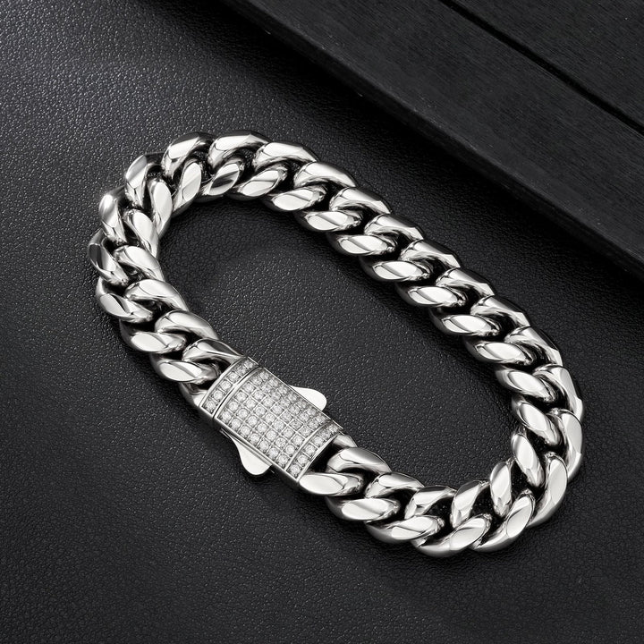 White Gold 12mm Miami Cuban Link Diamond Clasp Bracelet