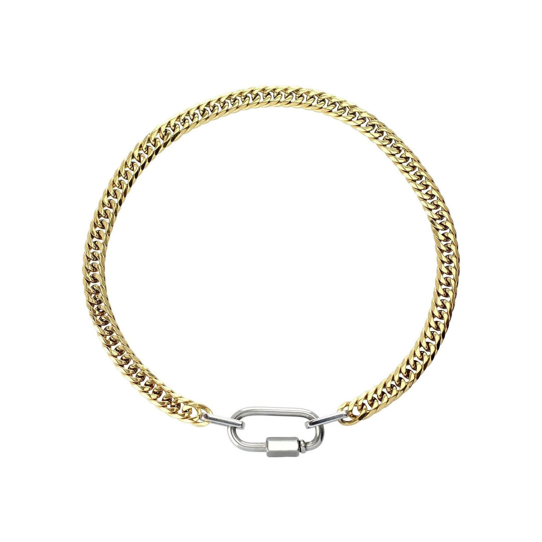 Gold Chain with Silver Carabiner Necklace