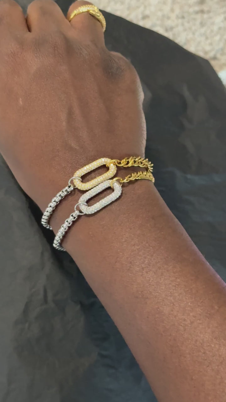 Two Tone Pave Mixed Link Bracelet Stack