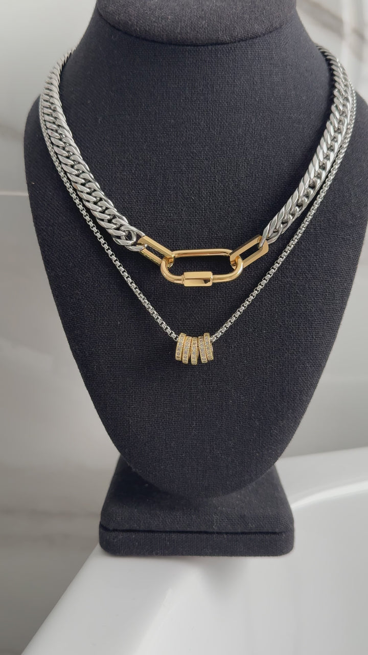 Silver Carabiner Ring Pendant Necklace Stack