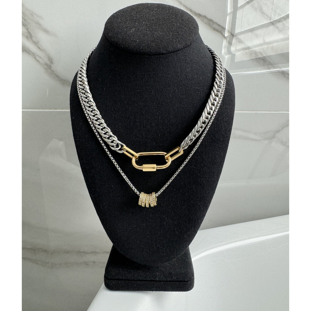 Silver Carabiner Ring Pendant Necklace Stack