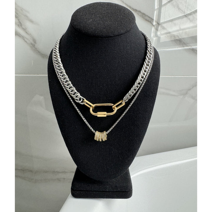 Silver Carabiner Ring Pendant Necklace Stack