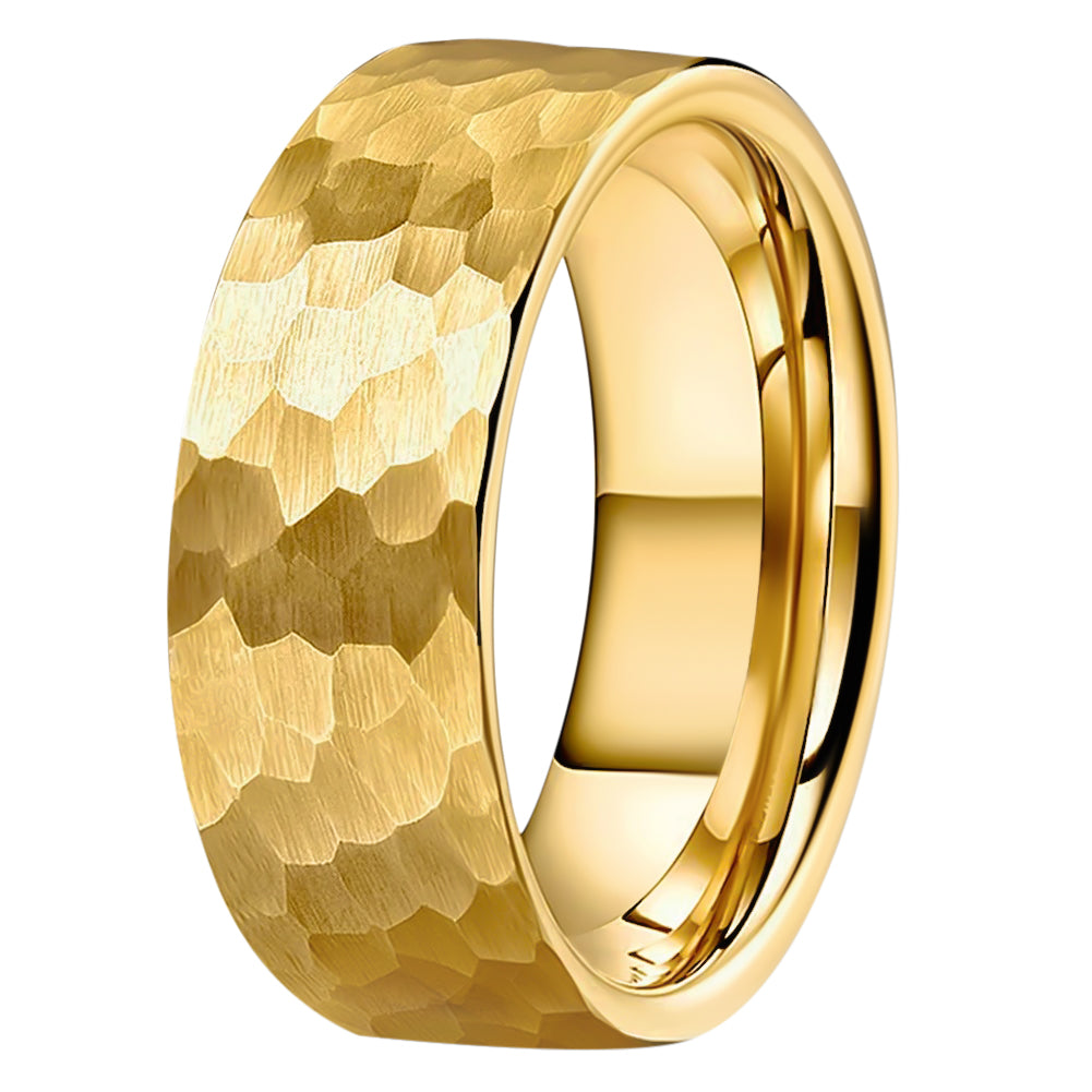 Men's 8mm Gold Hammered Wedding Band