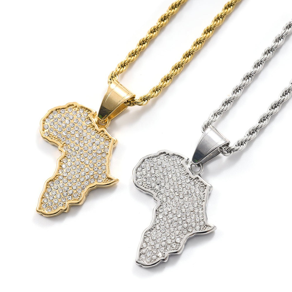 White Gold Africa Pendant and Chain - iceandgold