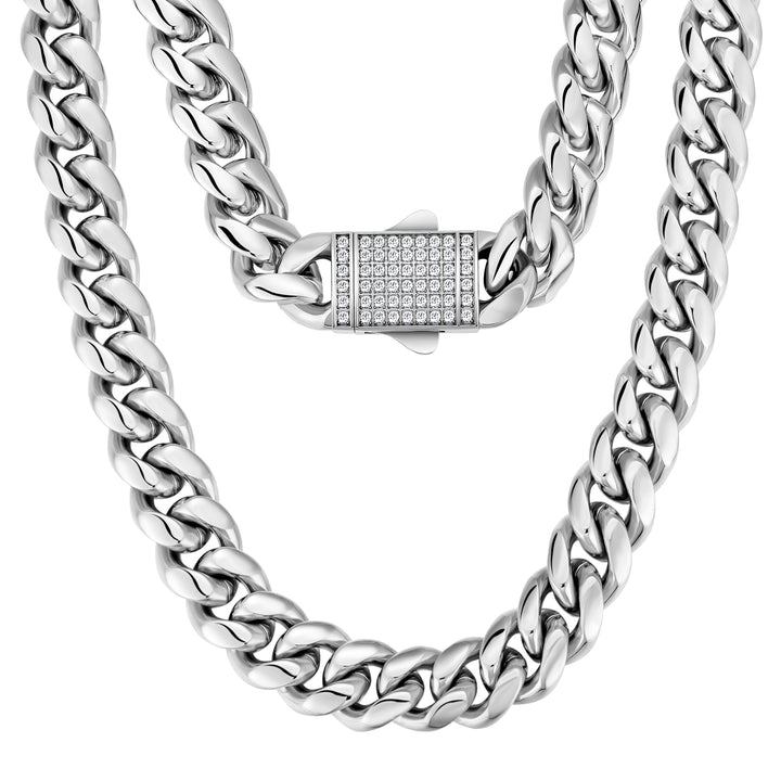 White Gold 12mm Miami Cuban Link Diamond Clasp Chain