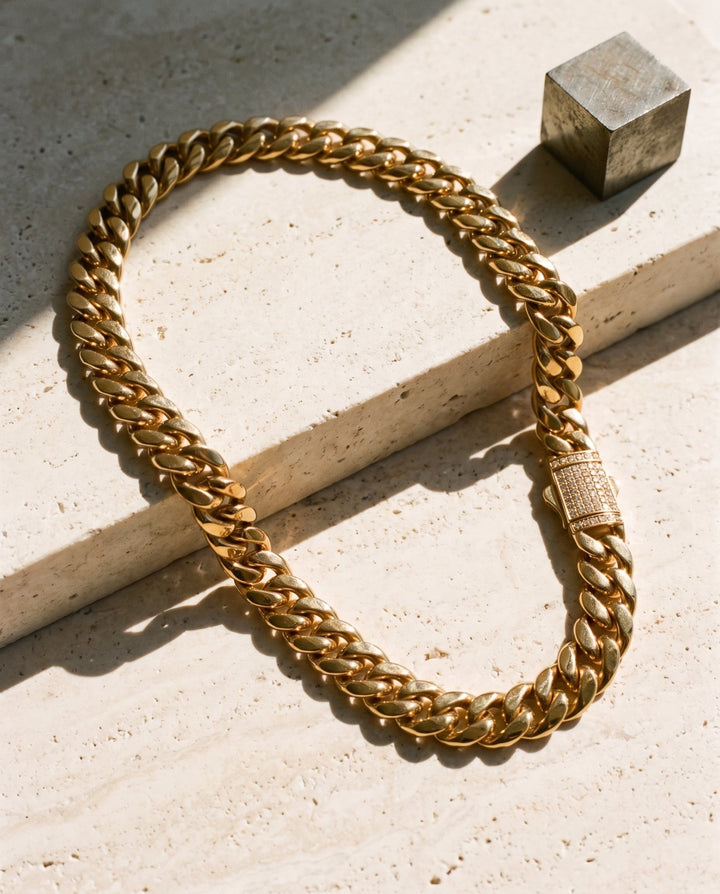 12mm Diamond Clasps Gold Cuban Chain - iceandgold