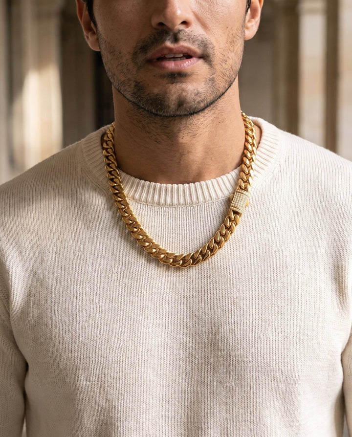 12mm Diamond Clasps Gold Cuban Chain - iceandgold