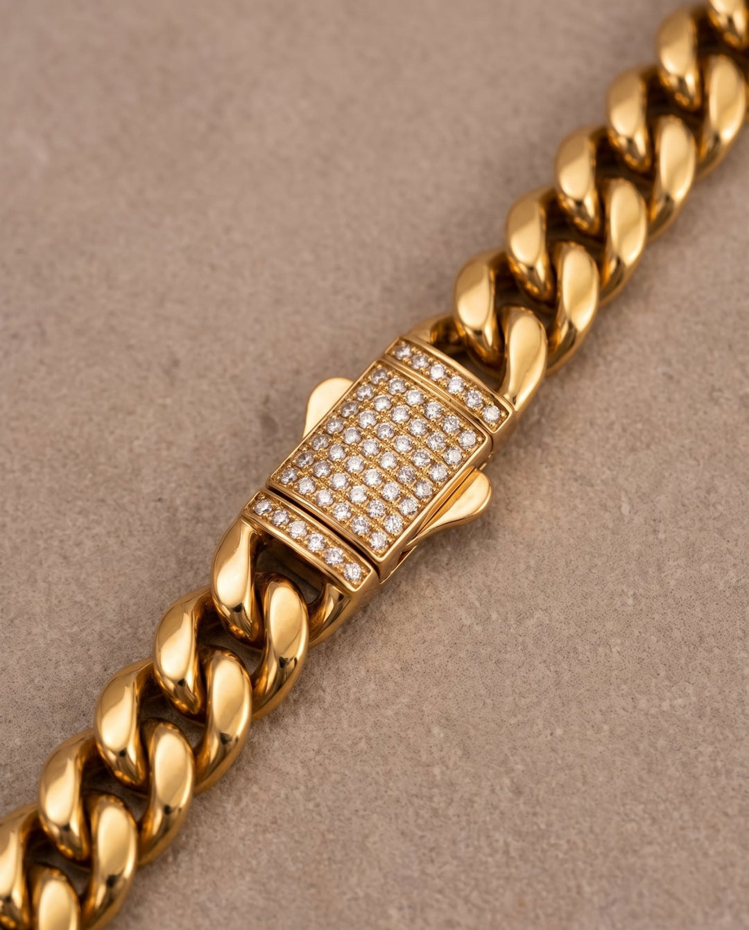 12mm Diamond Clasps Gold Cuban Chain - iceandgold