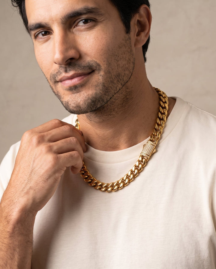 12mm Diamond Clasps Gold Cuban Chain - iceandgold