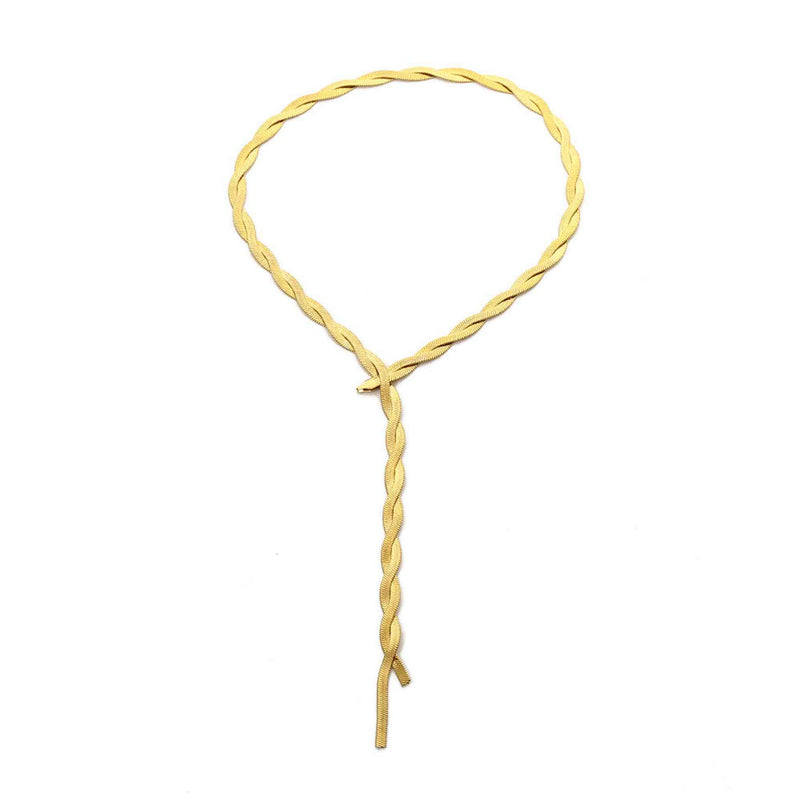 Gold Twisted Lariat Necklace - iceandgold