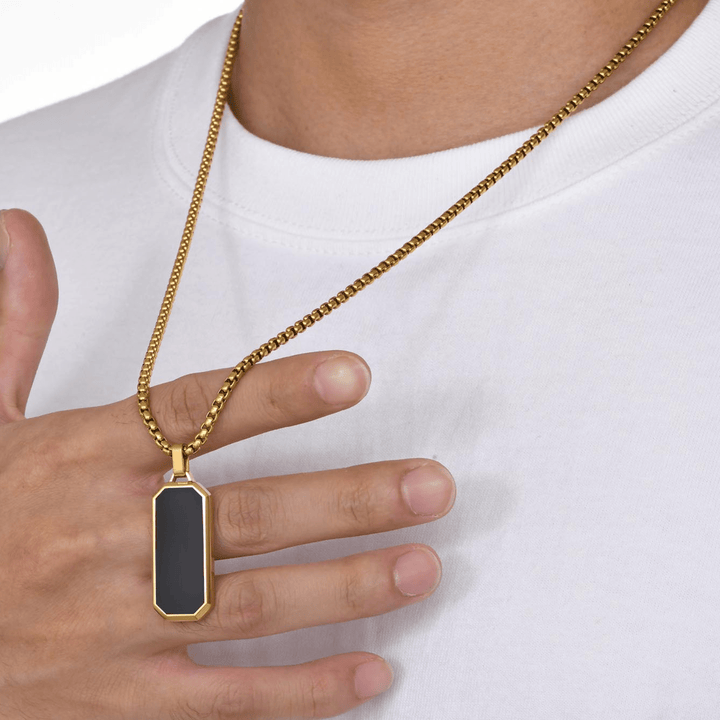 Black Onyx Long Pendant with Chain - iceandgold