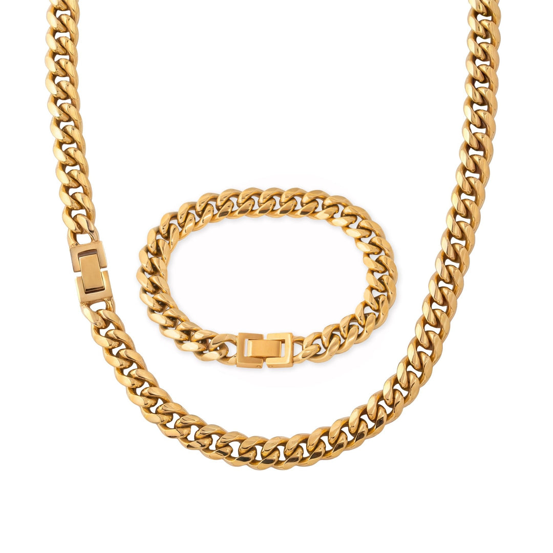 10mm Gold Miami Cuban Chain & Bracelet Set - iceandgold