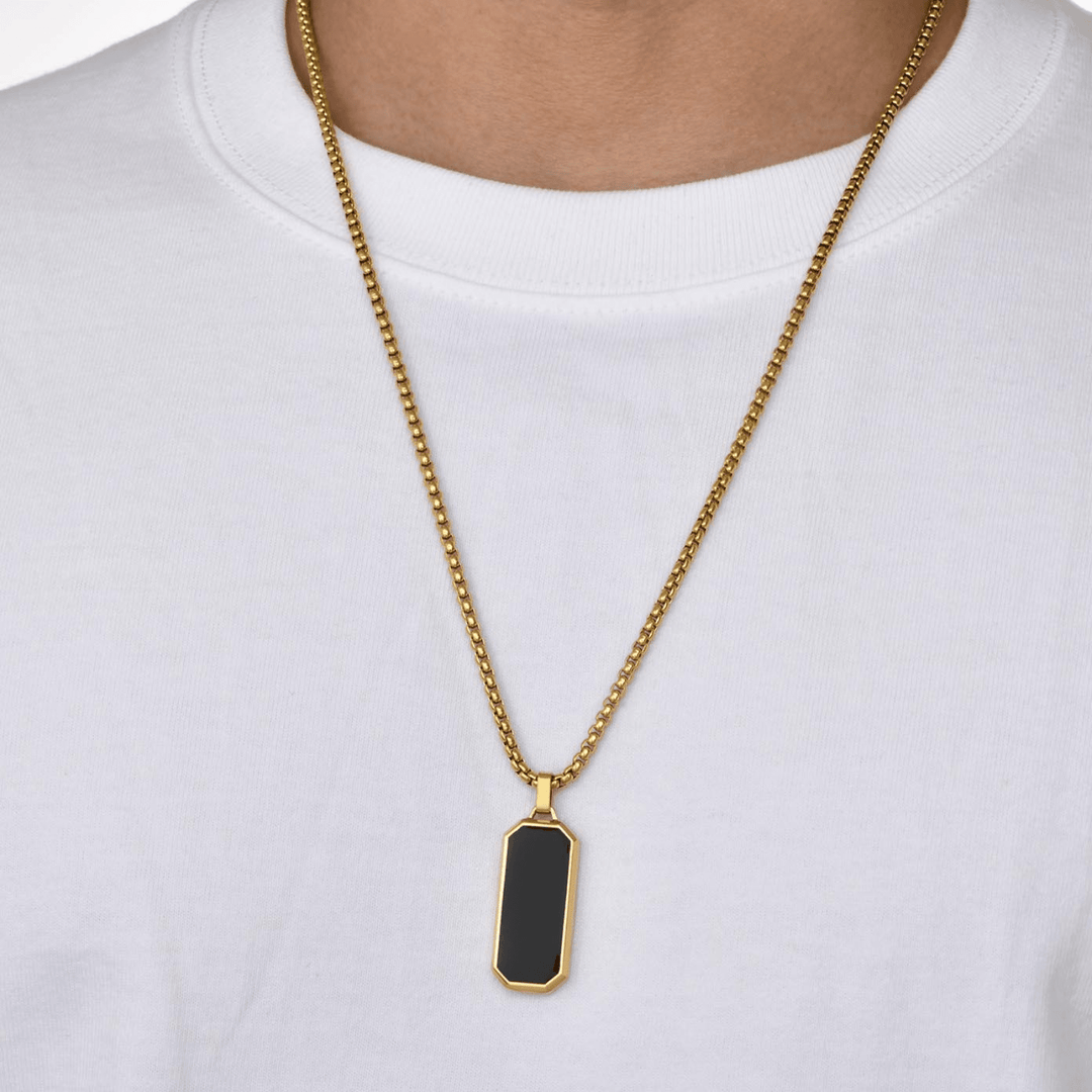 Black Onyx Long Pendant with Chain - iceandgold