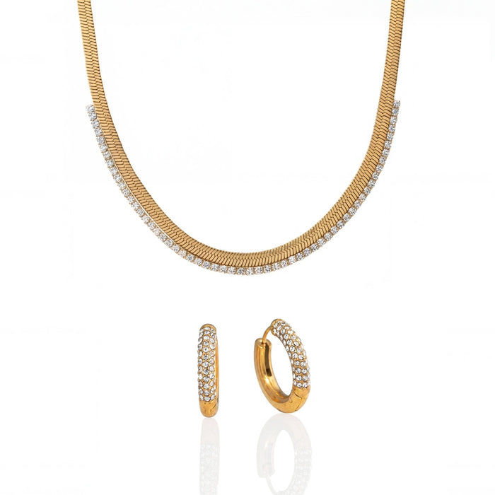 Studded Herringbone & Hoop Earring Set - iceandgold