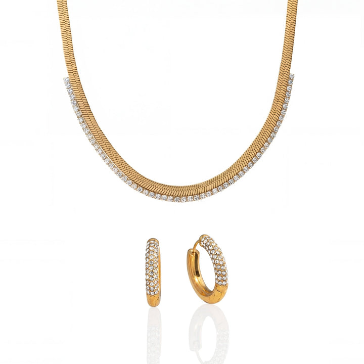 Studded Herringbone &amp; Hoop Earring Set - iceandgold