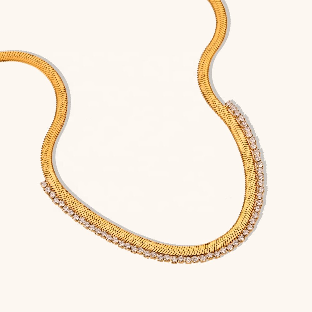 Studded Herringbone Necklace - iceandgold