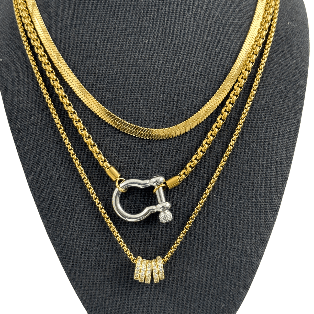Gold Horseshoe Ring Pendant Necklace Stack - iceandgold