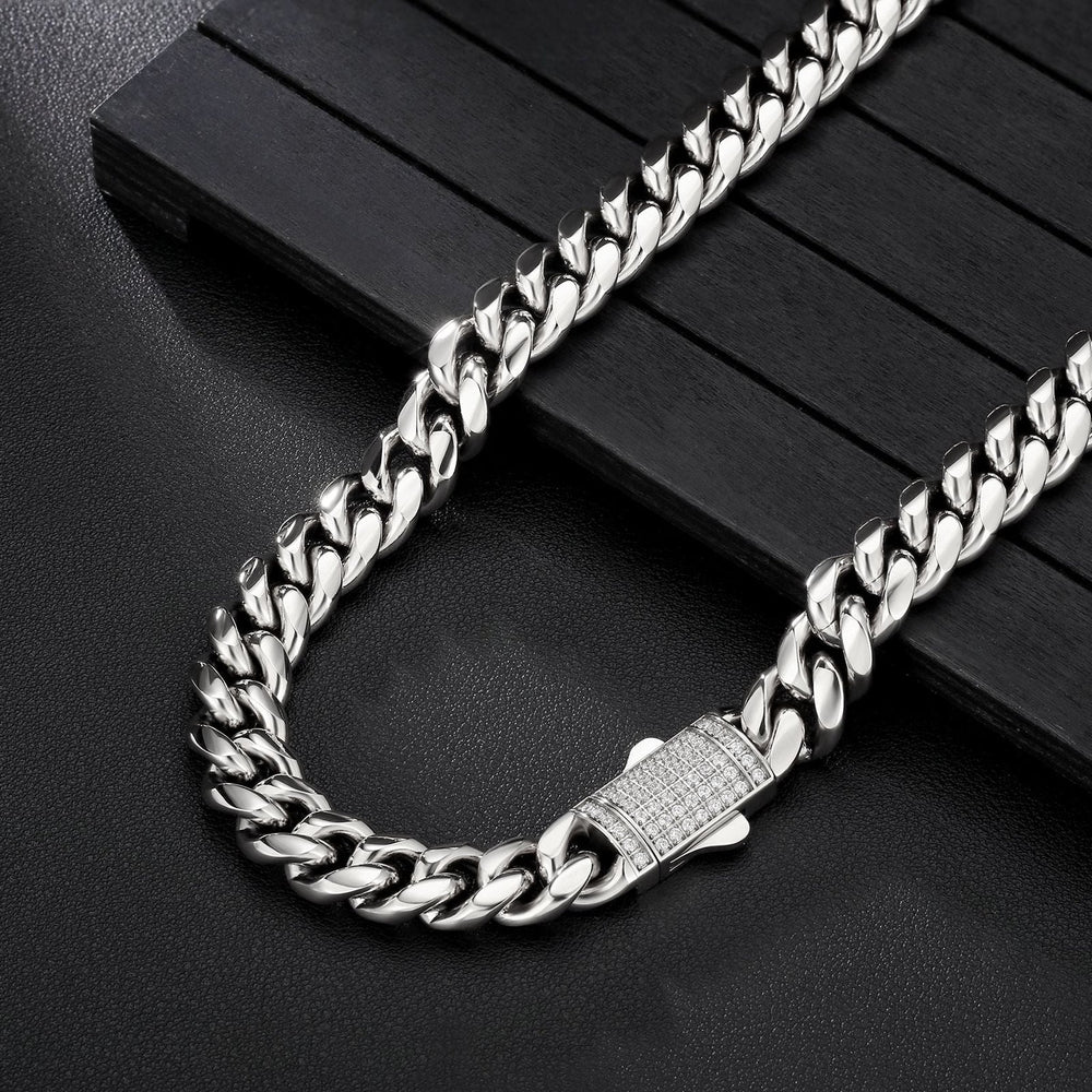 White Gold 12mm Miami Cuban Link Diamond Clasp Chain - iceandgold