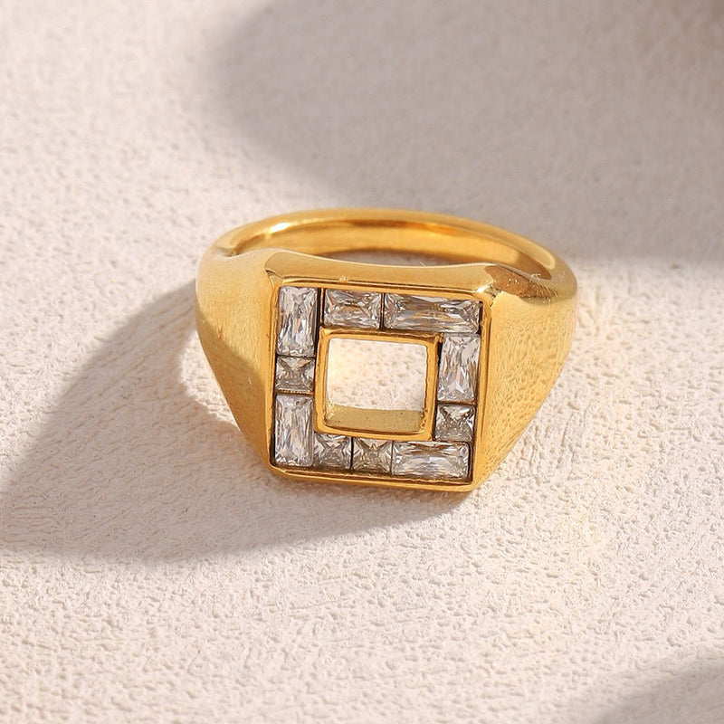 Gold Square Open Ring - iceandgold