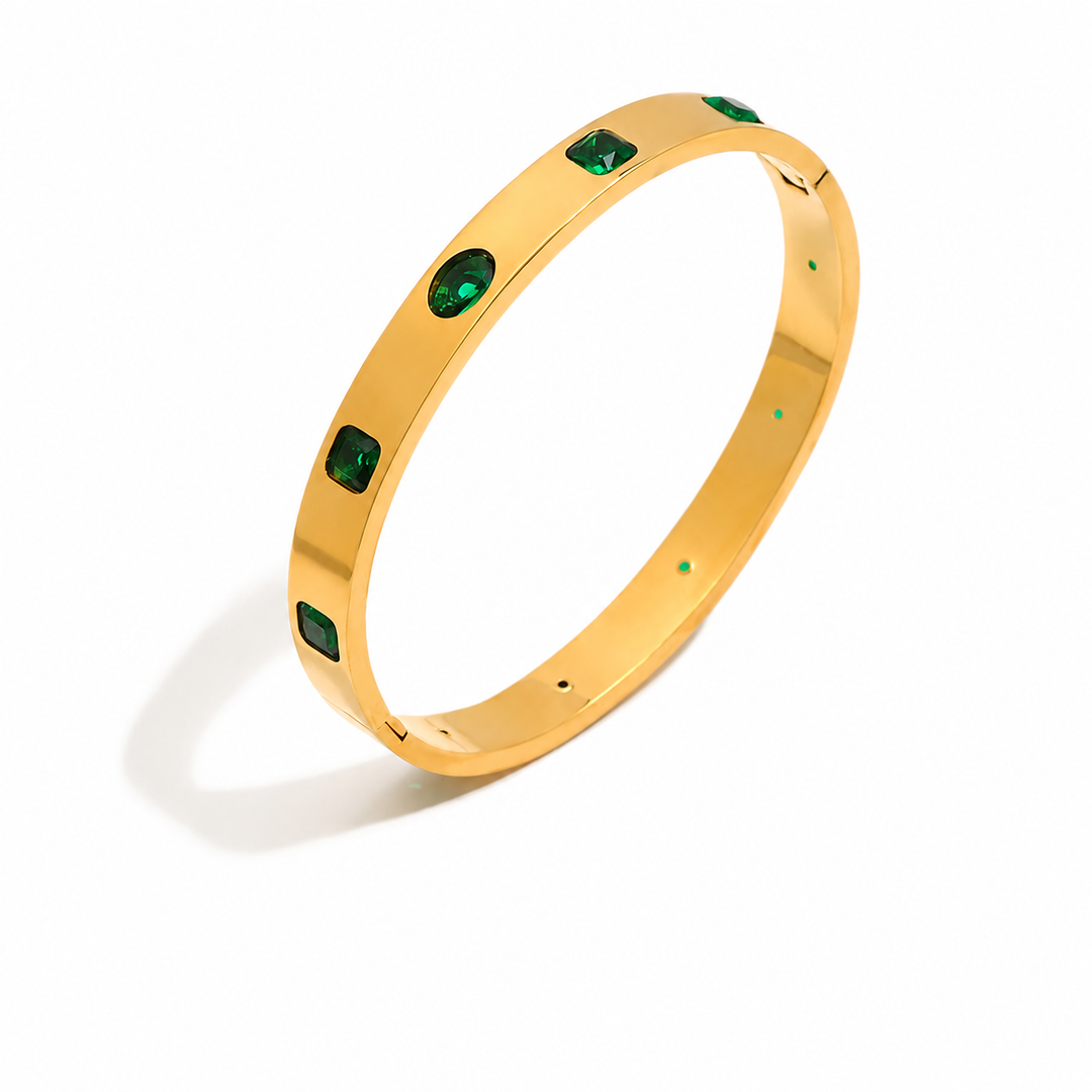 Emerald Inlay Gold Bangle Bracelet
