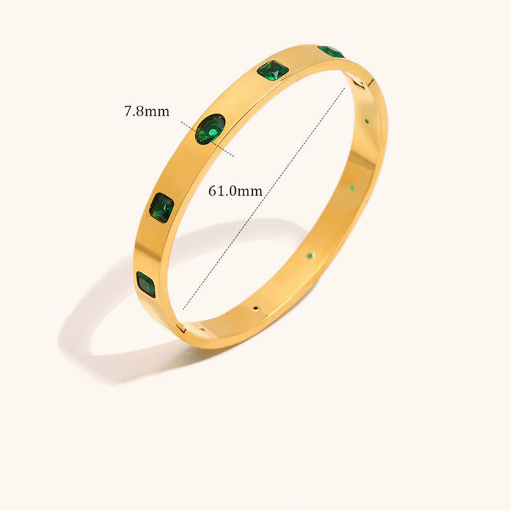 Emerald Inlay Gold Bangle Bracelet