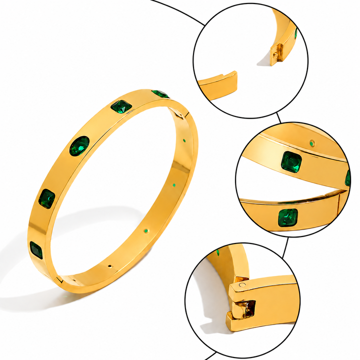 Emerald Inlay Gold Bangle Bracelet