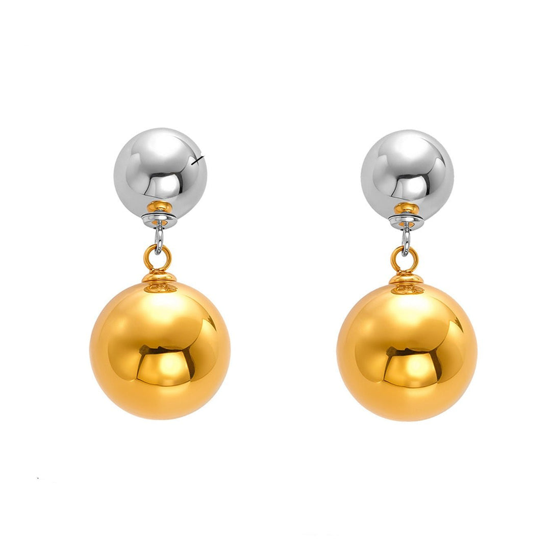 White Gold Top Mixed Metal Ball Earrings - iceandgold