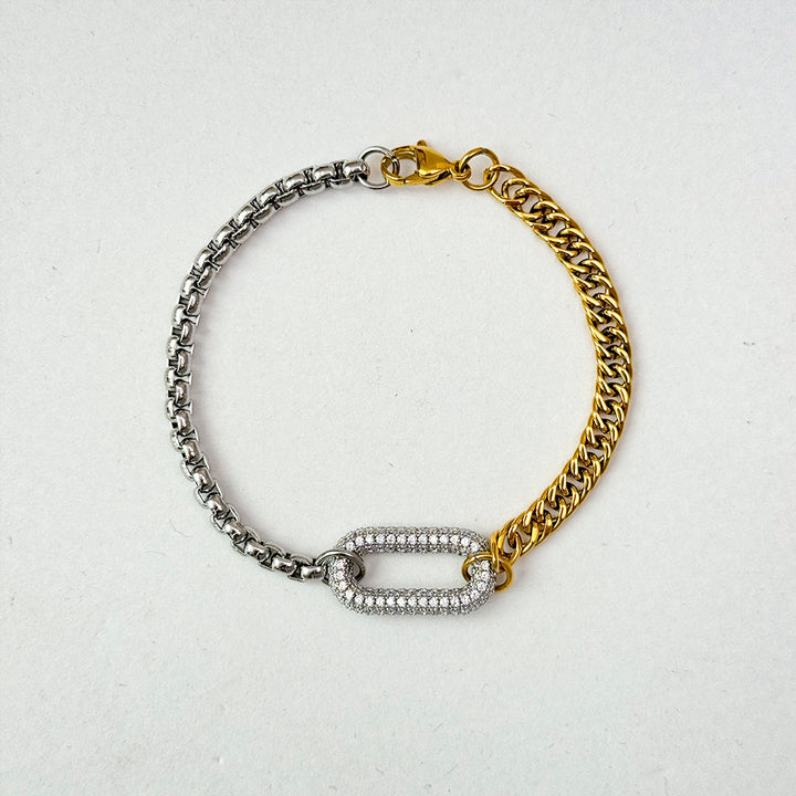 Two Tone Pave Mixed Link Bracelet