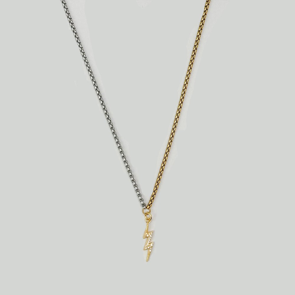 Mixed Metal Lightning Bolt Pendant Necklace - iceandgold