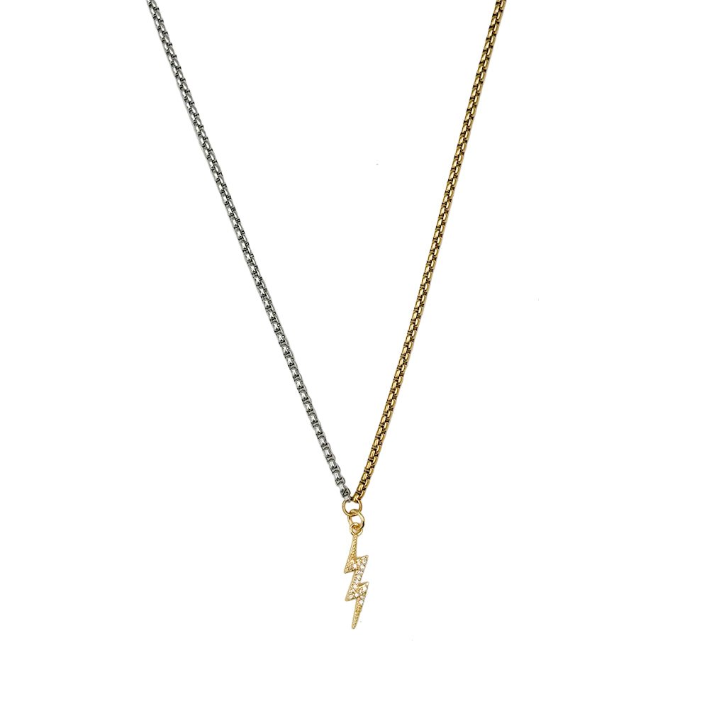 Mixed Metal Lightning Bolt Pendant Necklace - iceandgold