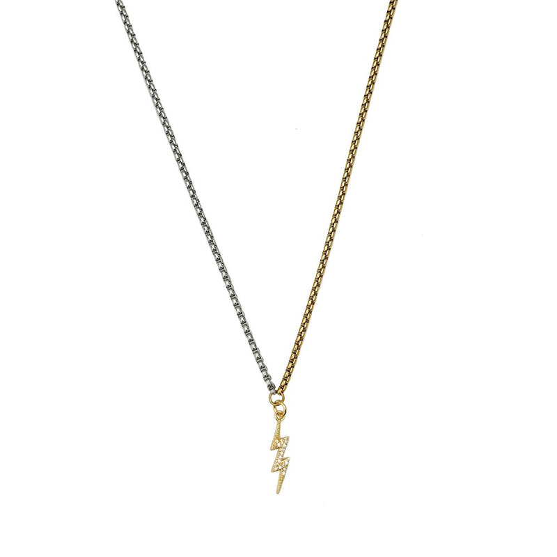 Mixed Metal Lightning Bolt Pendant Necklace - iceandgold
