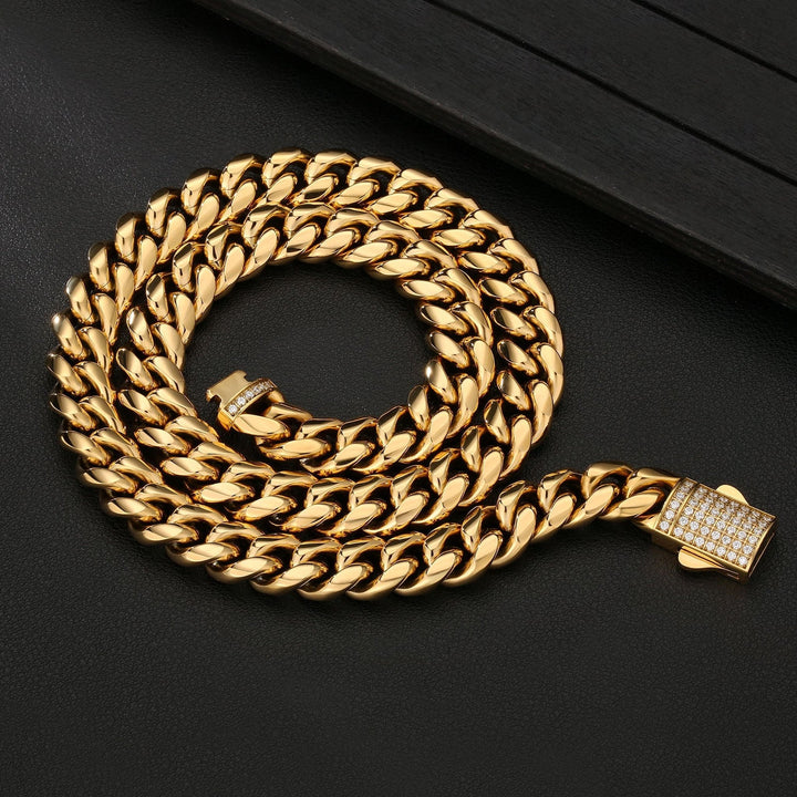 12mm Diamond Clasps Gold Cuban Set - iceandgold