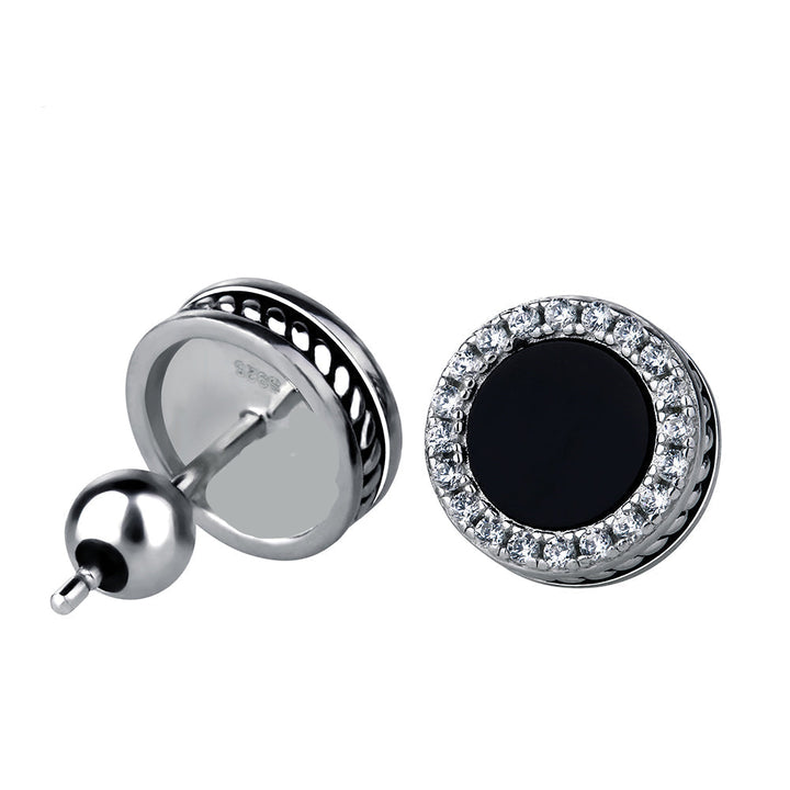 White Gold Black Onyx Earrings