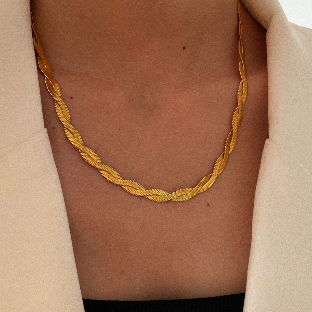 Gold Twisted Herringbone Necklace