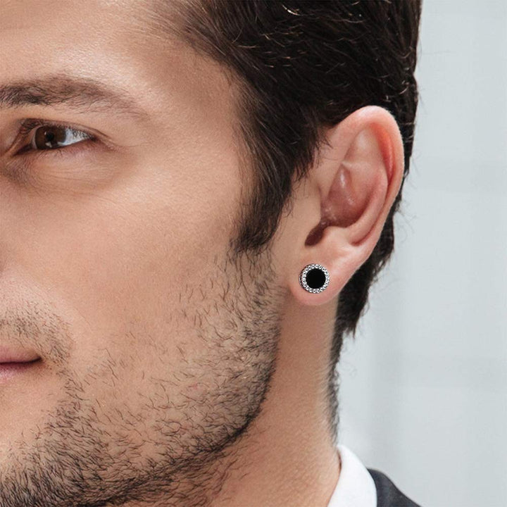 White Gold Black Onyx Earrings