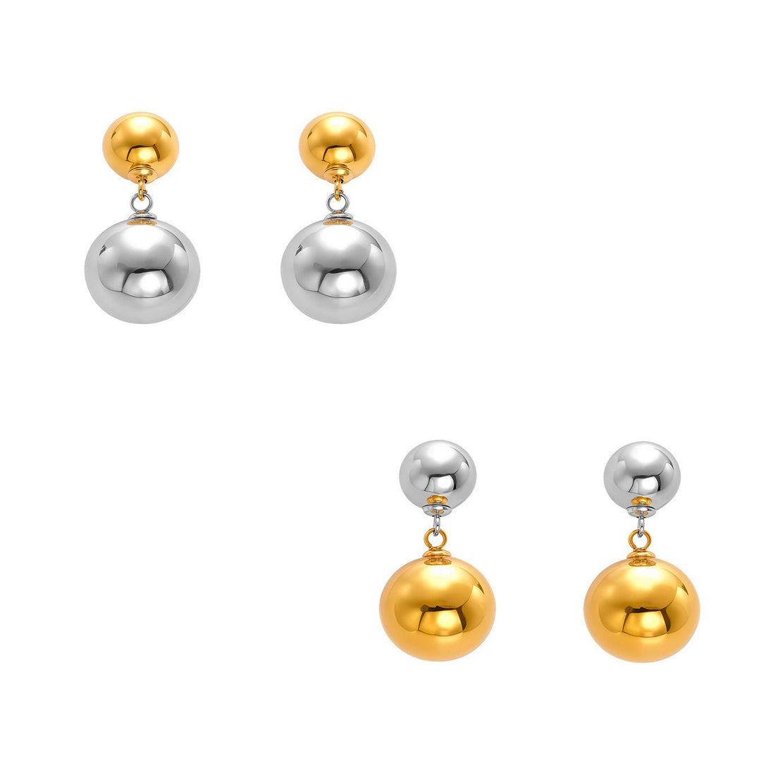 White Gold Top Mixed Metal Ball Earrings - iceandgold