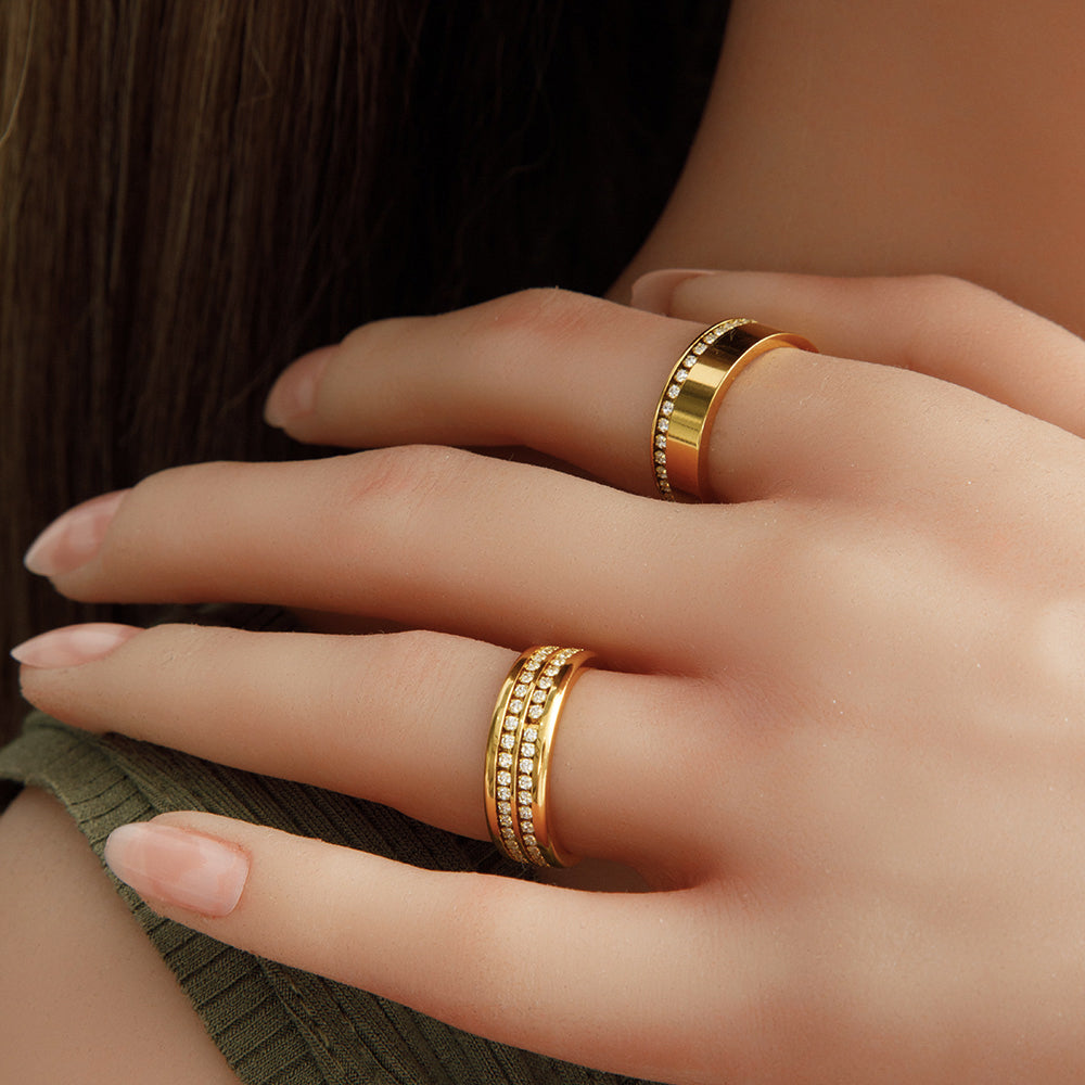Gold Ring with One Layer Stones