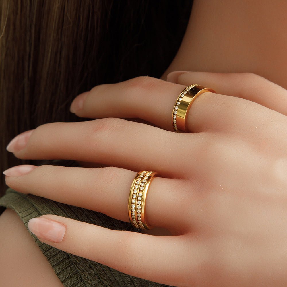 Gold Ring with Two Layer Stones - iceandgold