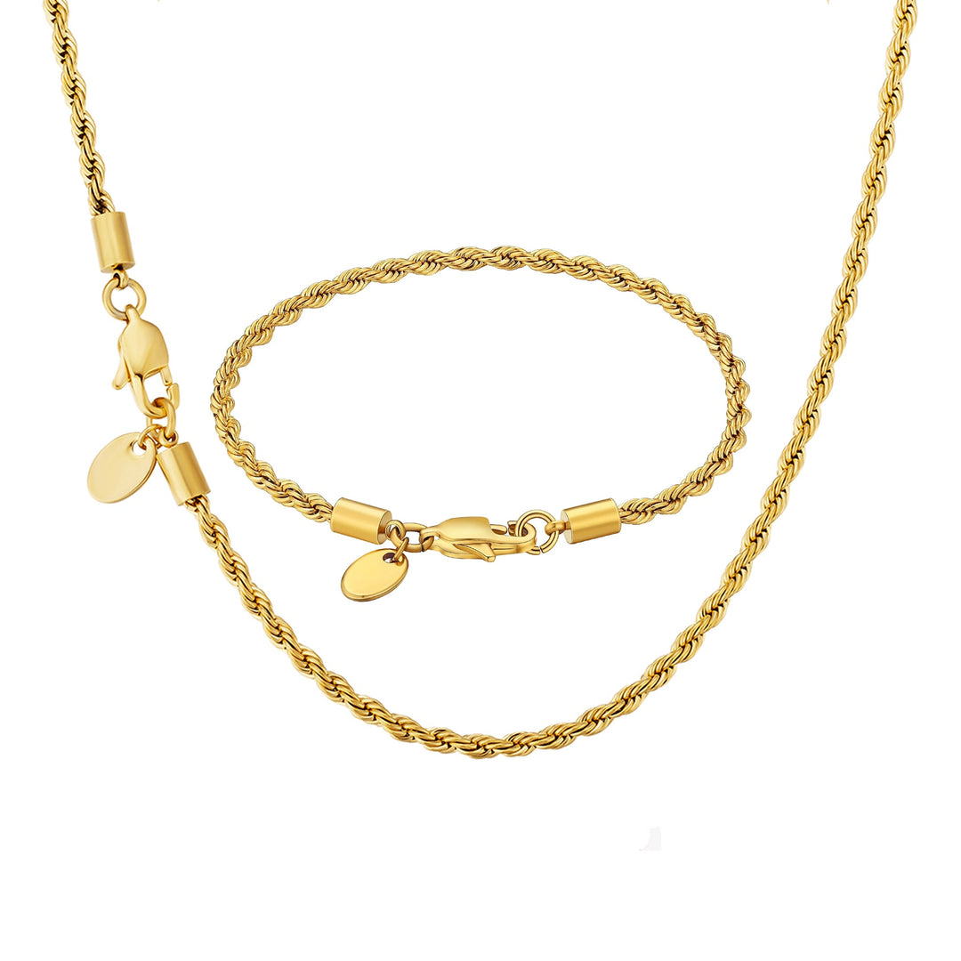 3mm Gold Rope Chain & Bracelet Set - iceandgold