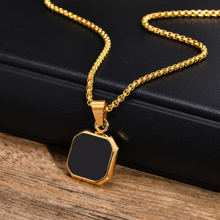 Black Onyx Pendant with Chain - iceandgold