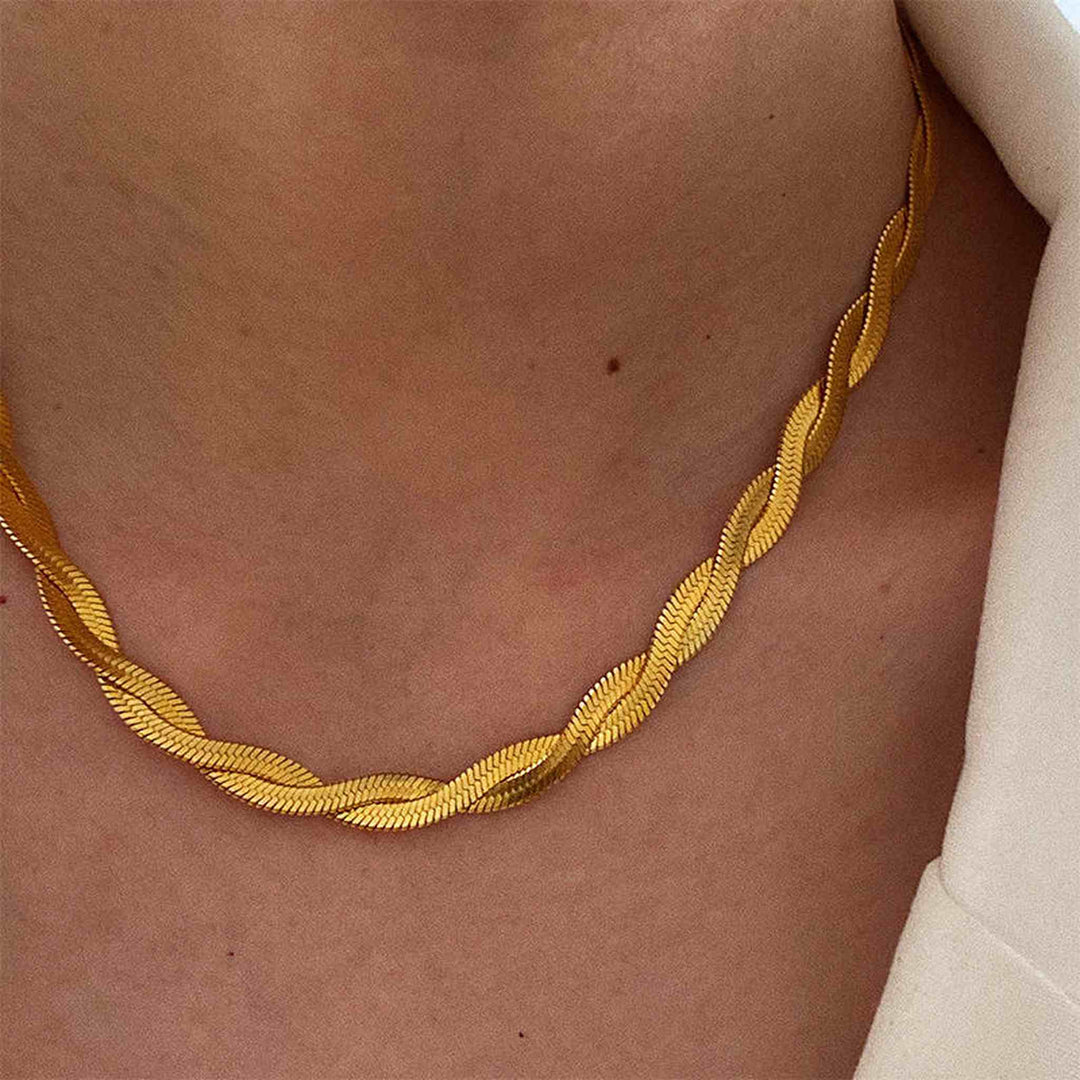 Gold Twisted Herringbone Necklace