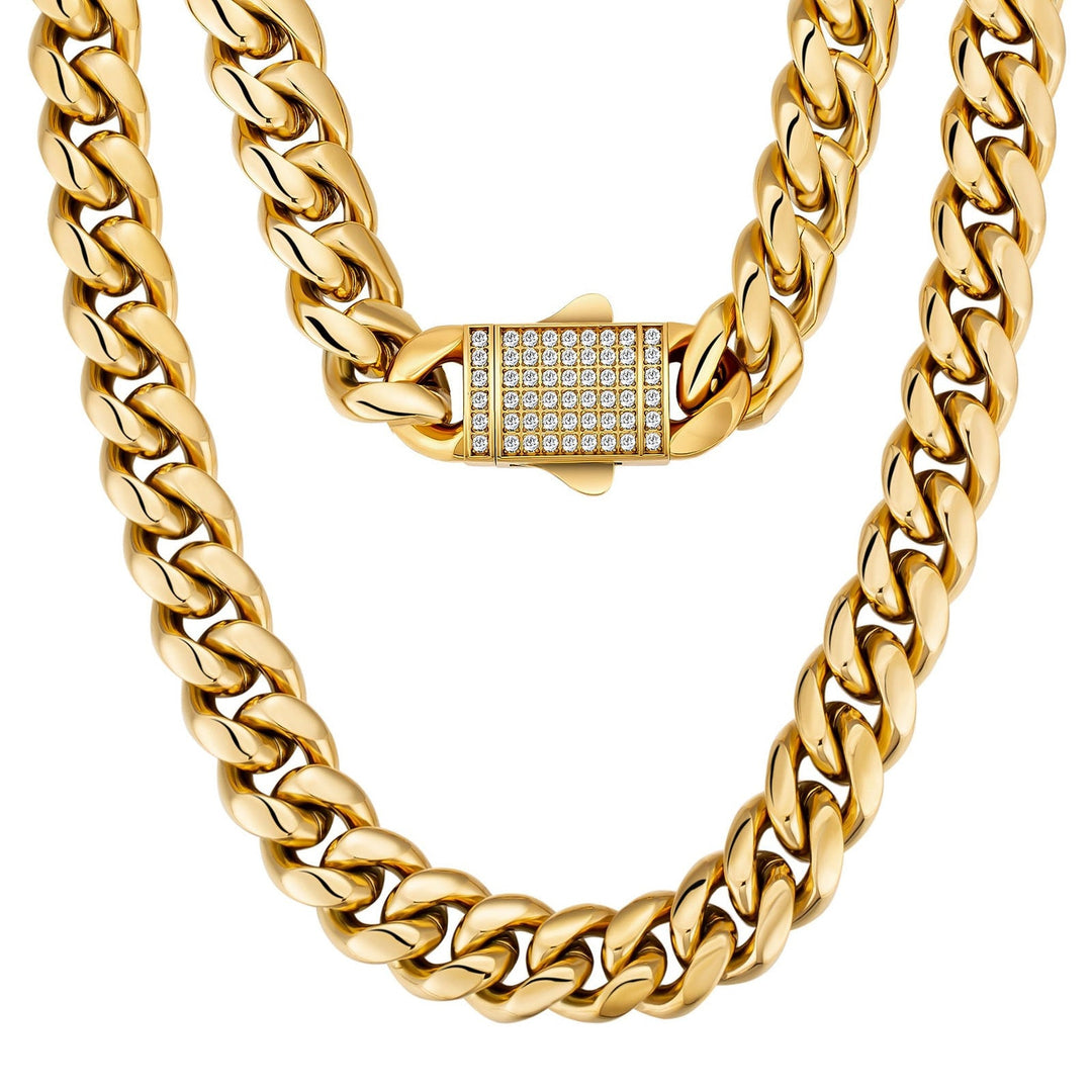 12mm Diamond Clasps Gold Cuban Set - iceandgold