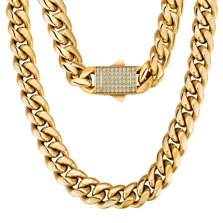 12mm Diamond Clasps Gold Cuban Set - iceandgold