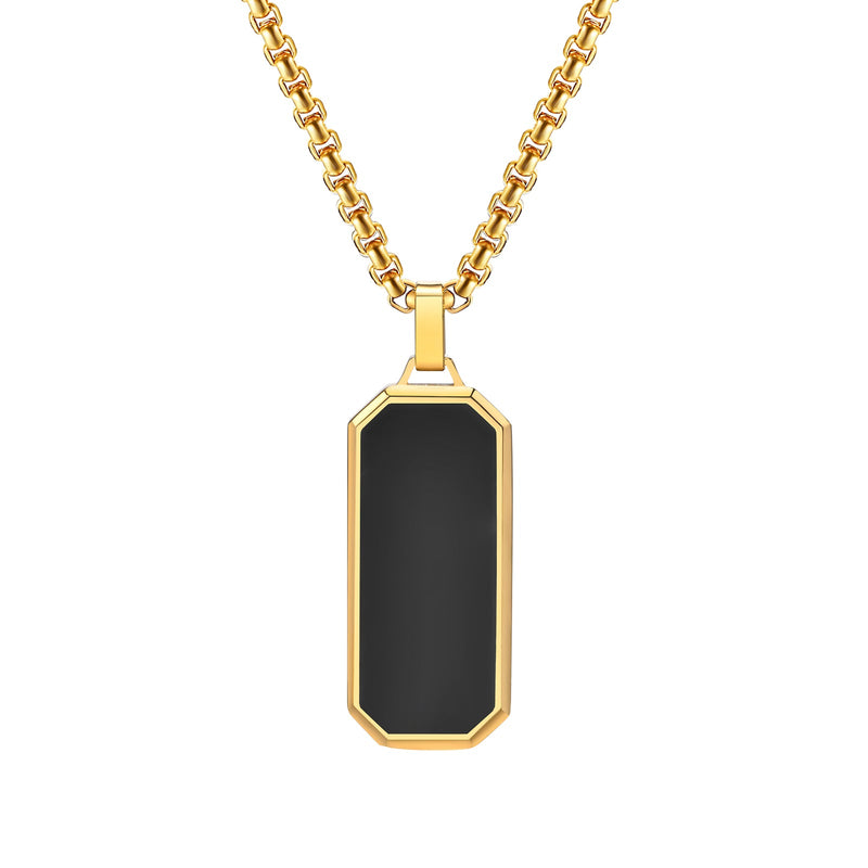 Black Onyx Long Pendant with Chain - iceandgold