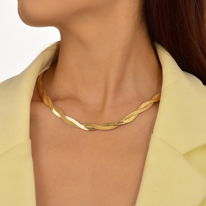 Gold Twisted Herringbone Necklace