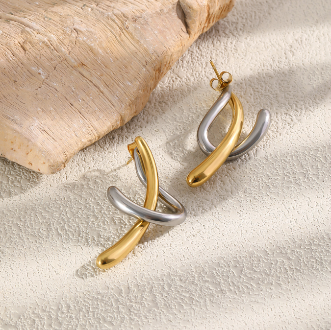 Criss-Cross Mixed Metal Earrings