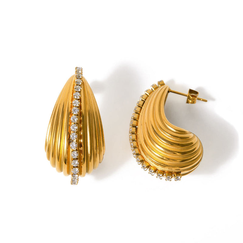 Lined Tear Drop Earrings (Heavy Earrings) - iceandgold