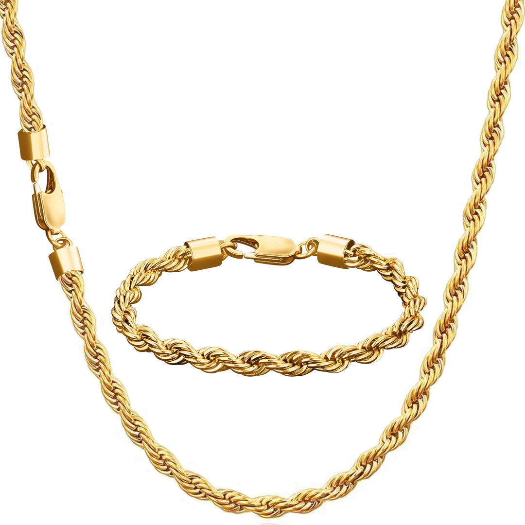 6mm Rope Chain & Bracelet Set - iceandgold