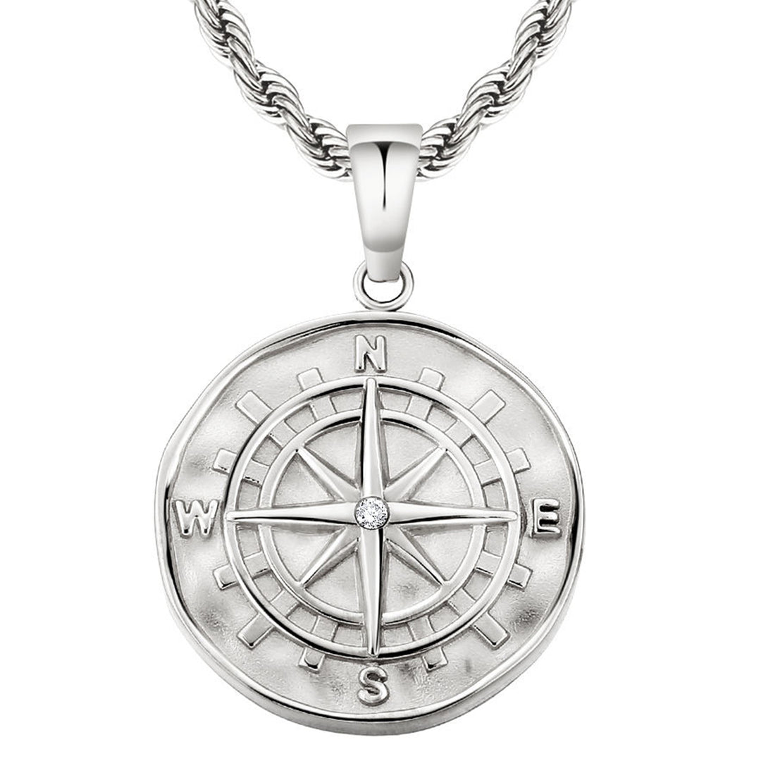 Silver Compass Pendant Necklace (Mini Pendant)