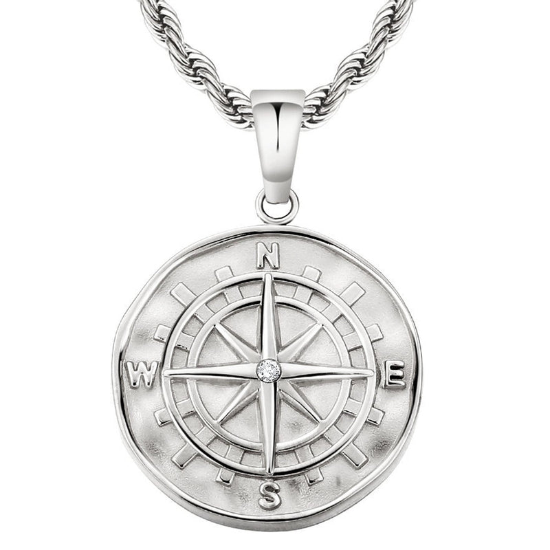 Silver Compass Pendant Necklace (Mini Pendant) - iceandgold